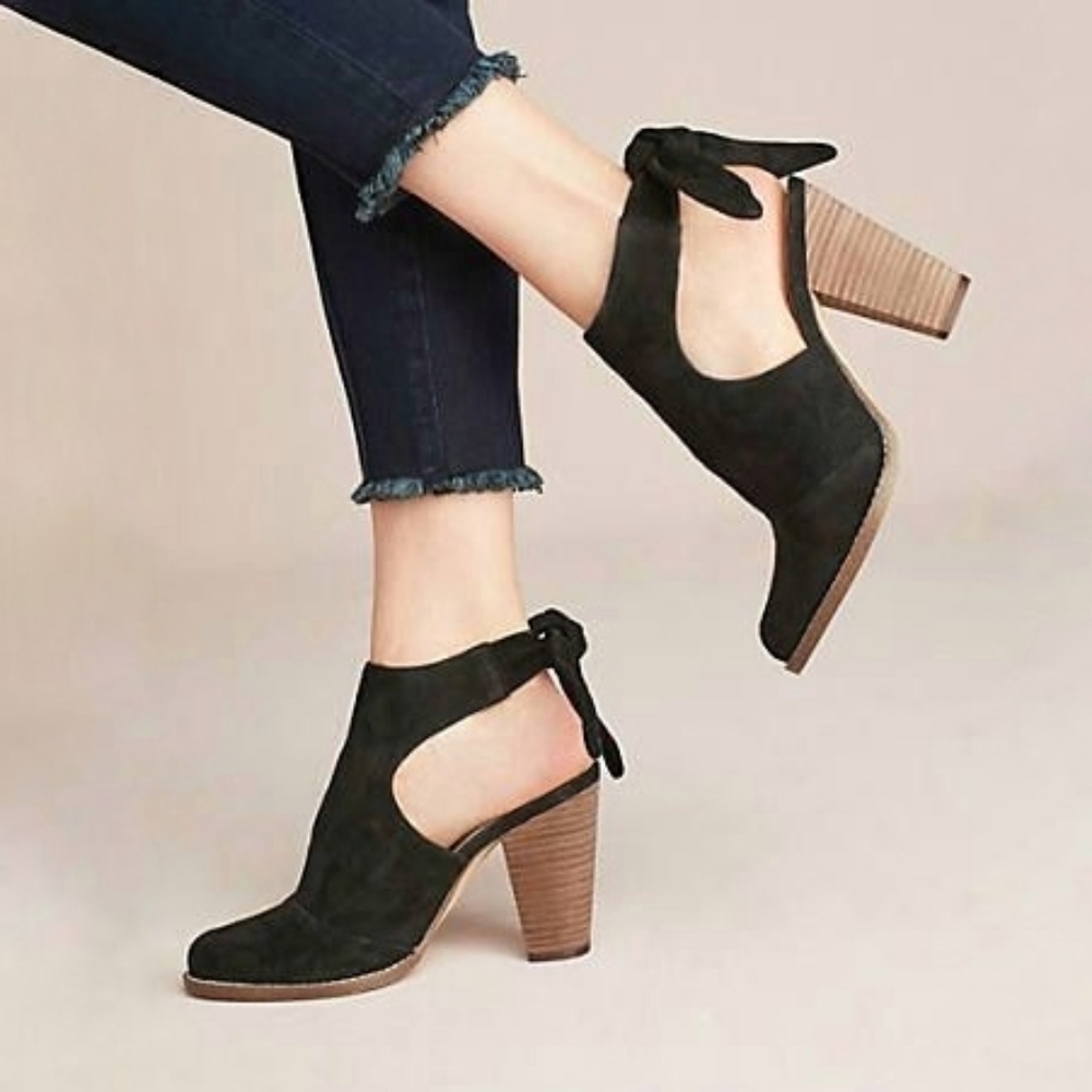Splendid Danae Bow Booties black suede heeled open back slingback size 7.5